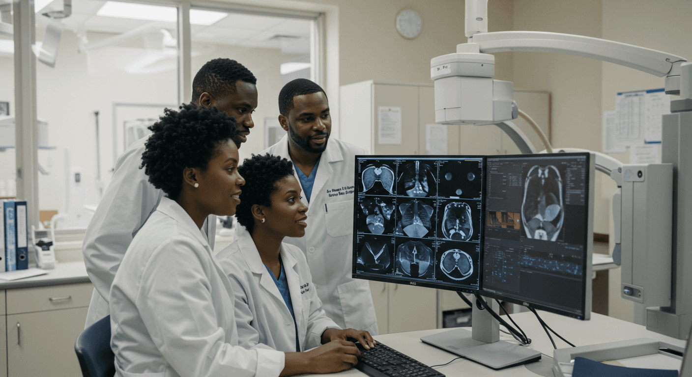 Doctors looking at imaging results