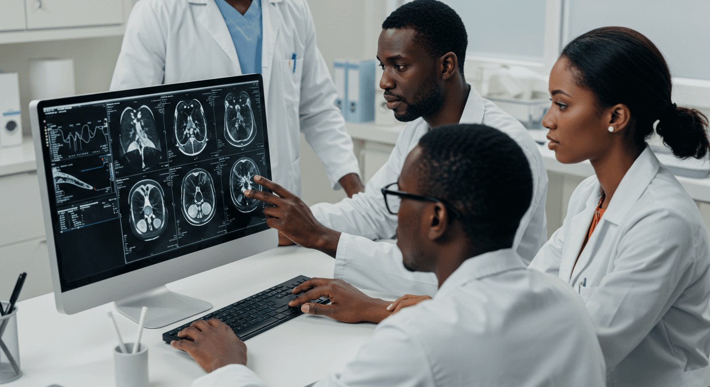 Clinicians reviewing medical imaging results on DycoVue PACS
